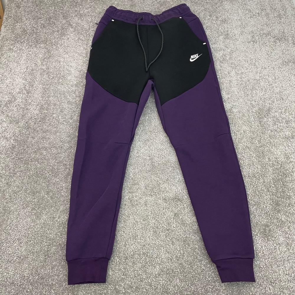 Nike Pants Mens Small Tech Fleece Purple Black Colorblock Tapered Joggers Mens